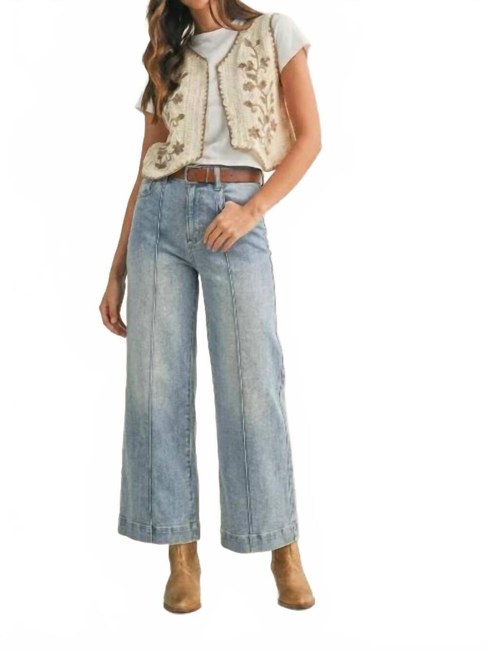 NEW ANNIEWEAR stretch high rise pin tuck jean in light denim